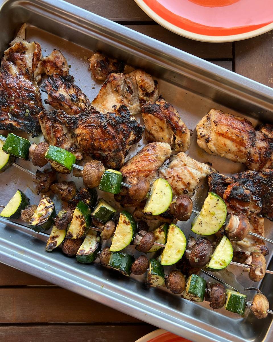 Zesty Italian Char-Grilled Chicken & Veg Skewers