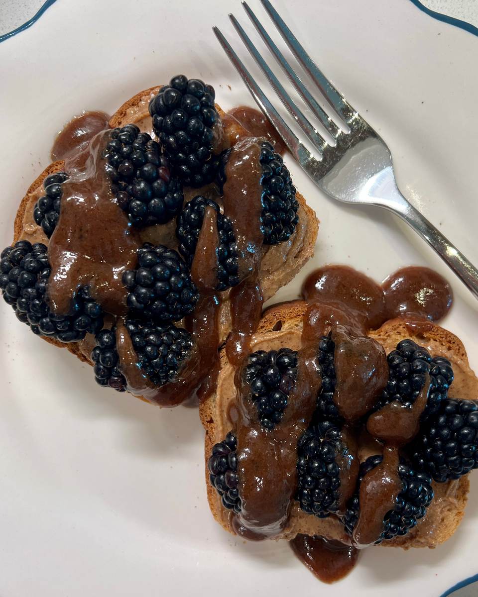 Summer Blackberry Toast with Almond Butter and Cinnamon Sauce