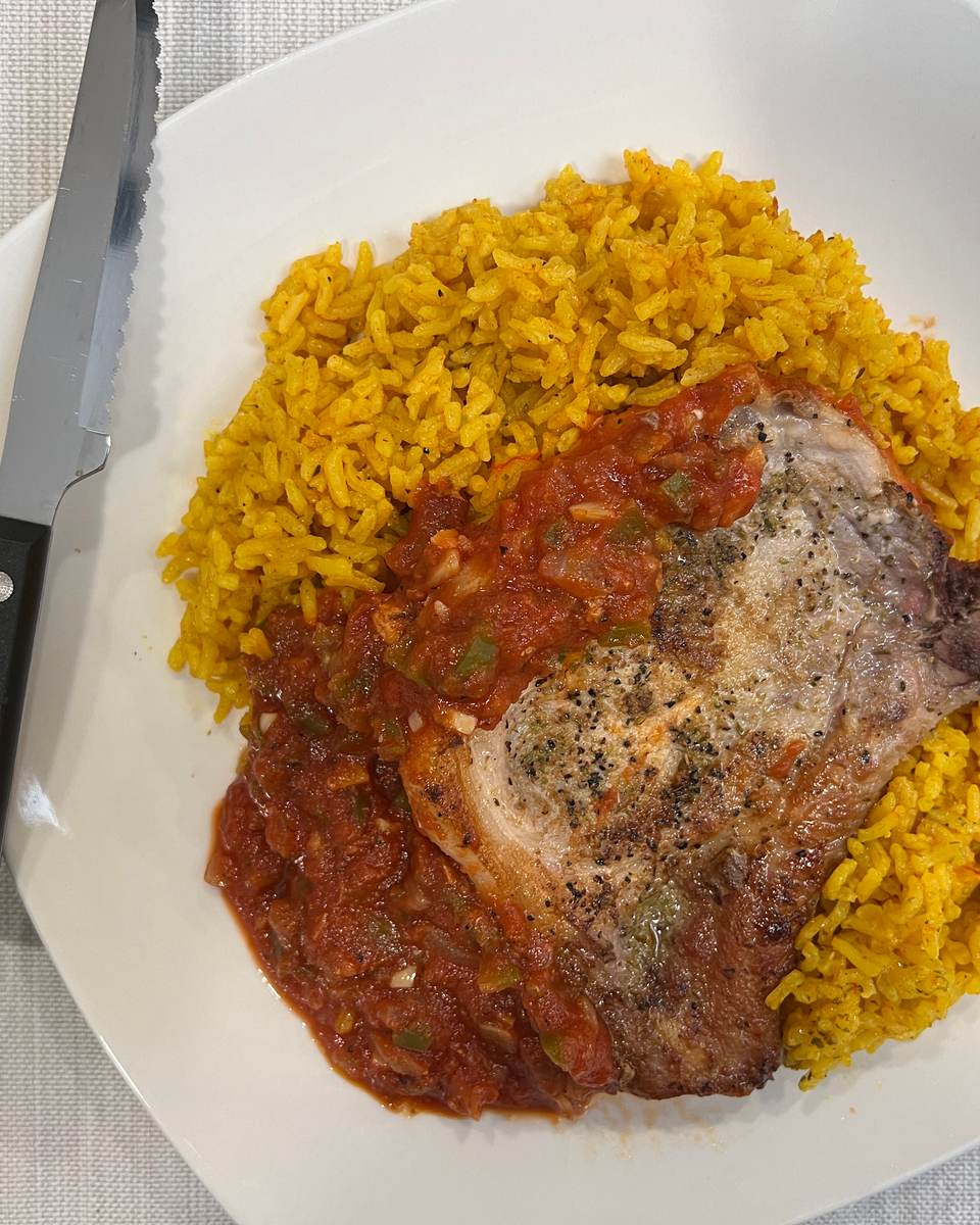 Sofrito Pork Chops with Yellow Rice