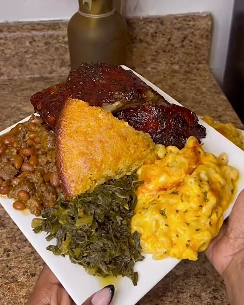 BBQ Dinner: Ribs, Mac & Cheese, and Baked Beans