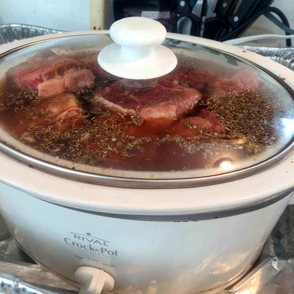 Beef short rib stew, just put in a slow cooker to cook.