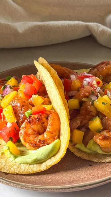 Shrimp Tacos with Mango Salsa and Avocado Crema